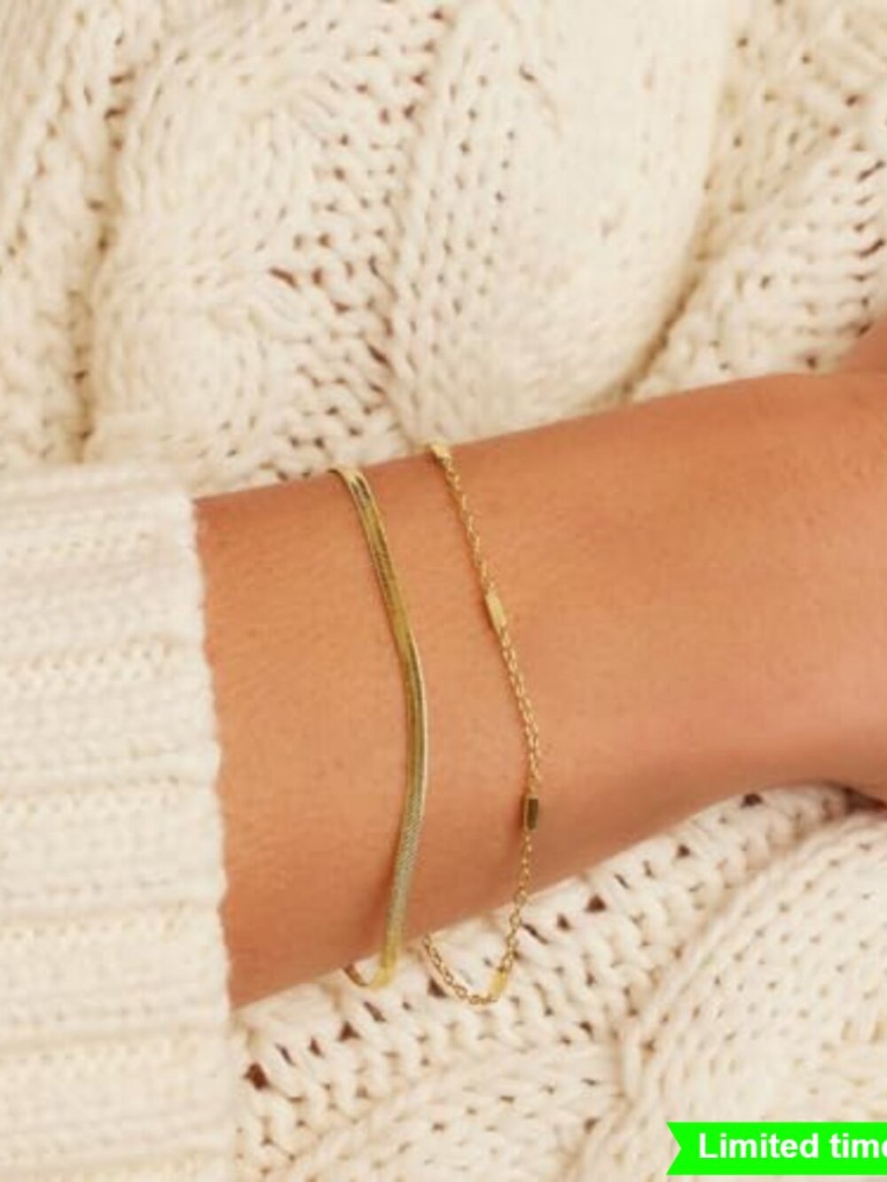 18K Gold Plated Dainty Chain Bracelet with Bar Accents Hinge Closure - Picture 3 of 6